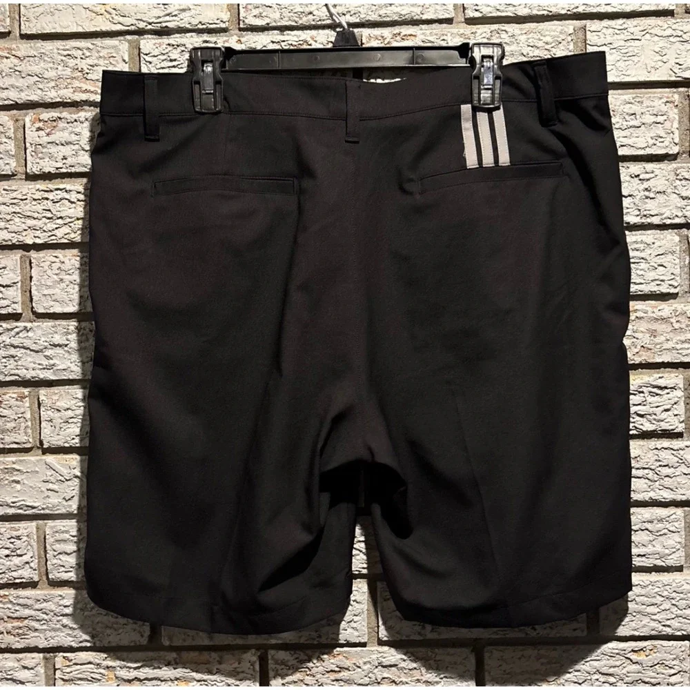 Adidas Mens Golf Shorts Black Size 36 Performance Athletic Flat Front 3-Stripe